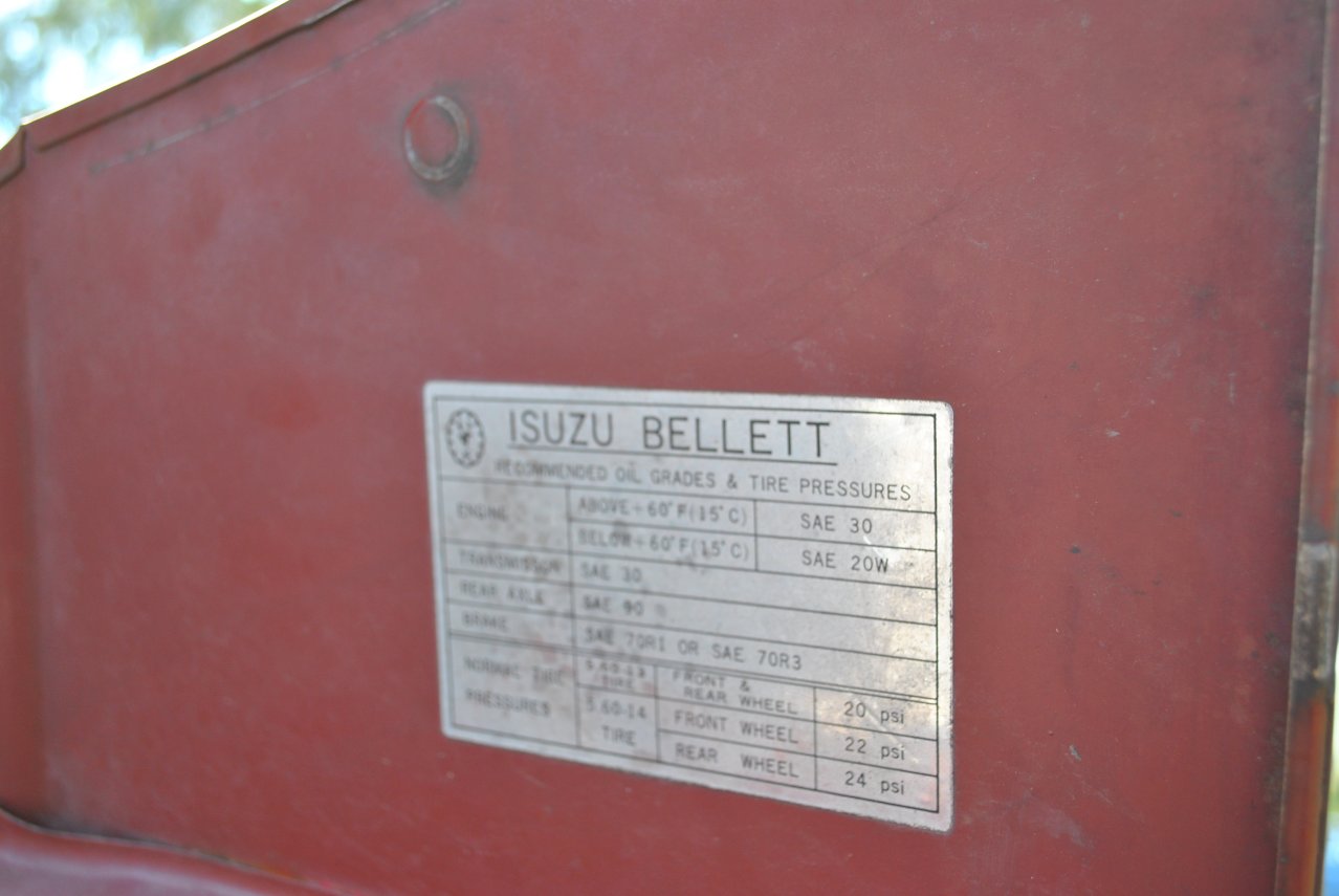 Bellett sedan - Dave's Bellett sedan - sedan oil and tyre information in English.JPG
