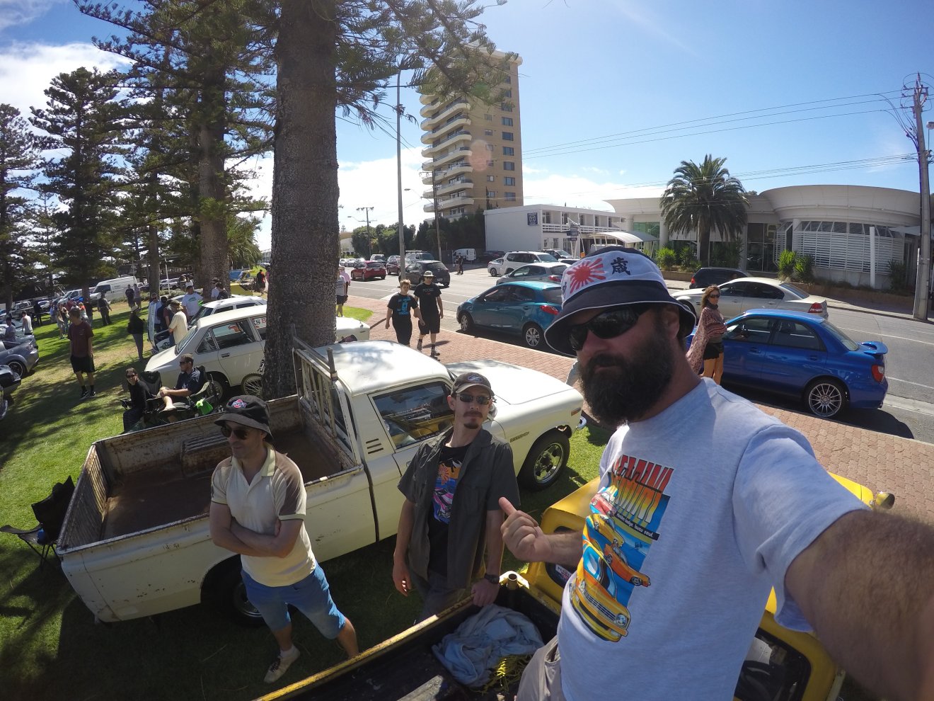 072 - Andrew McIntosh, Ross and Dave - in an Isuzu Wasp - looking at a Chev LUV.JPG