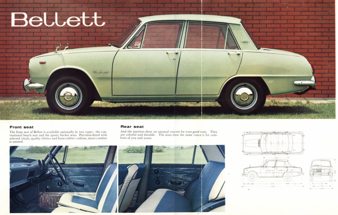 1964 Isuzu Bellett 1500 brochure - English language - single sheet, 6 panels - panel 02-03.jpg