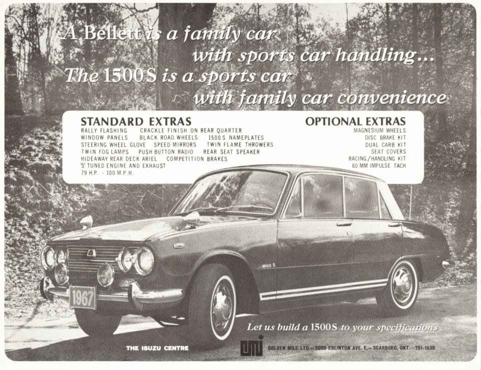 1965 Isuzu Bellett 1500S LHD brochure - Canadian - single sheet, single side.jpg
