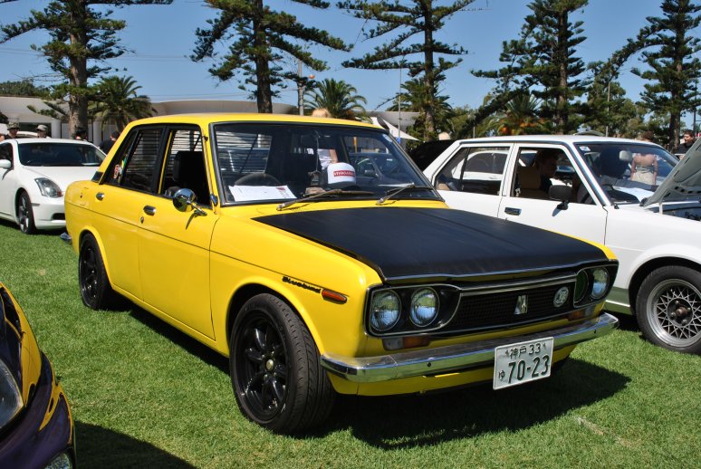 Datsun 1600 - yellow - with JDM Bluebird grille and tail lights - 01.JPG