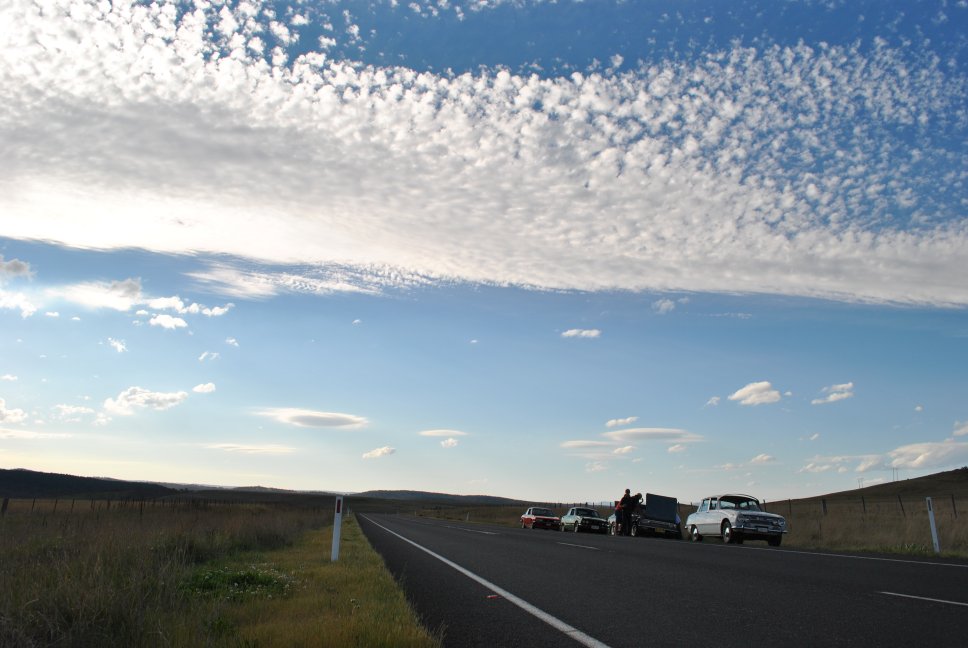 19 October - 43 - Monaro Highway - near Cooma - Isuzu 117, Bellett GTR, Florian and Bellett Deluxe Auto.JPG
