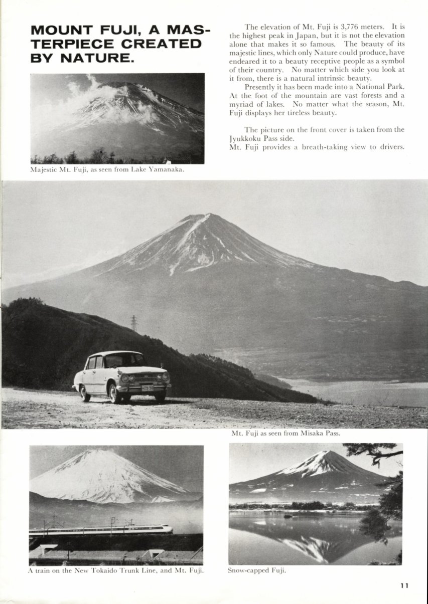Isuzu Times No 21 corporate magazine - Jan-March 1965 - English language - 10 pages - 11 - 1964 Isuzu Bellett with Mt Fuji.jpg
